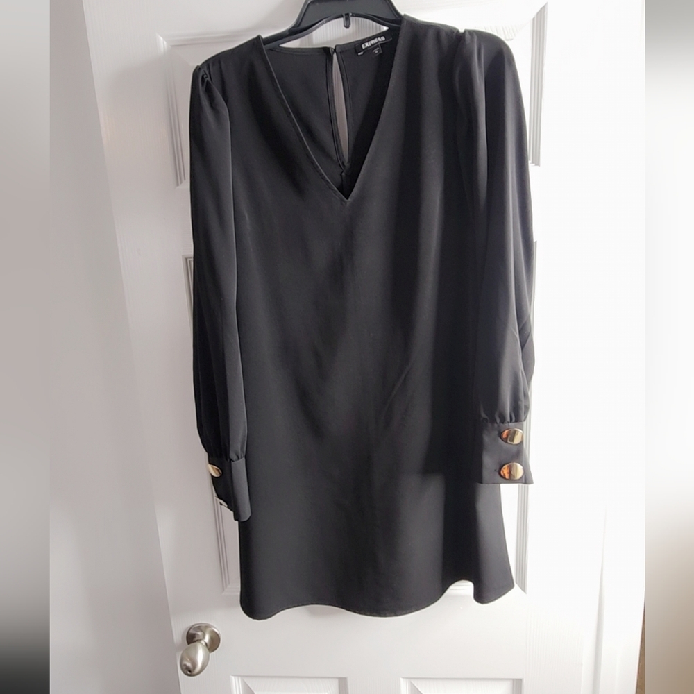 Express Black Dress with Gold Accents